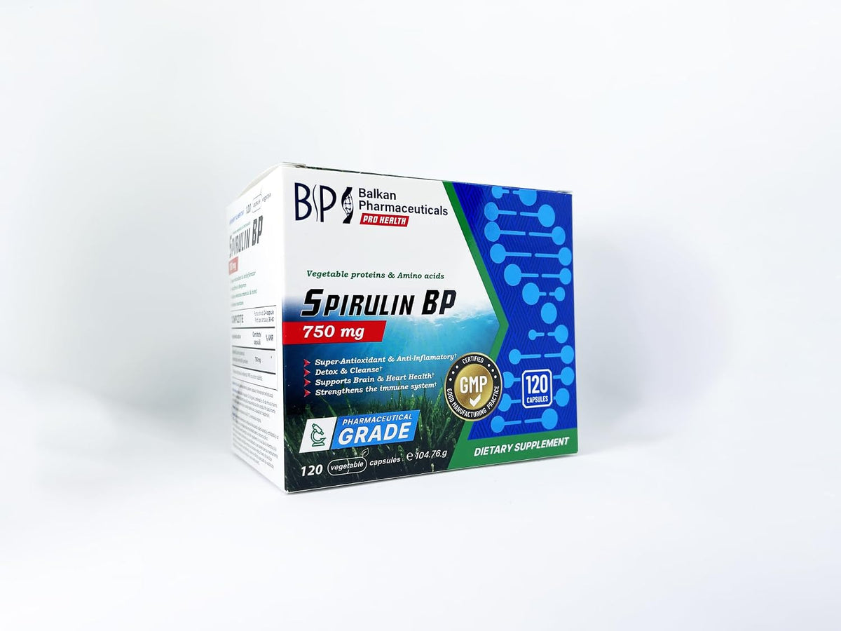 BP PRO HEALTH Spirulina BP kapsül başına 750 mg - Spirulina platensis, en az %60 protein oranında standardize edilmiştir - 120 kapsül