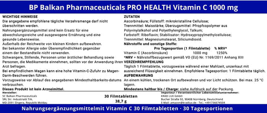 BP PRO HEALTH C Vitamini 1000 mg - Tablet başına %1250 BRD - 30 Film Tablet
