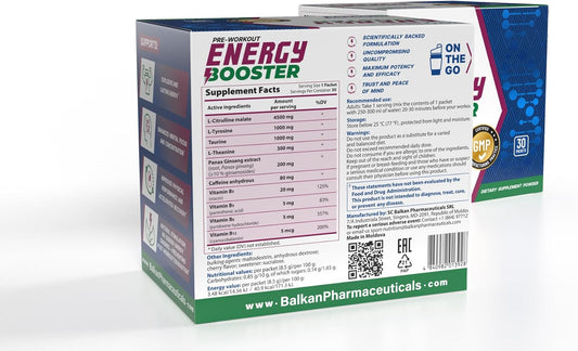 BP PRO HEALTH Enerji Artırıcı Pre-Workout Tozu - Sitrülin, Taurin, Tirozin, Teanin, Kafein, Ginseng, B Vitaminleri - Vişne - 30 Poşet