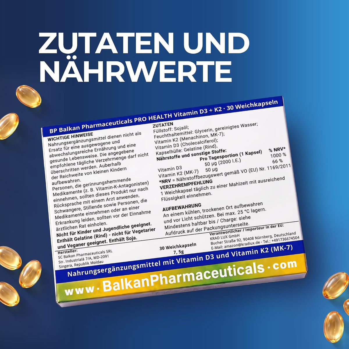 BP PRO HEALTH Vitamina D3 + K2 - 2000 U.I. D3 + 50 µg K2 (MK-7) - 30 capsule moi