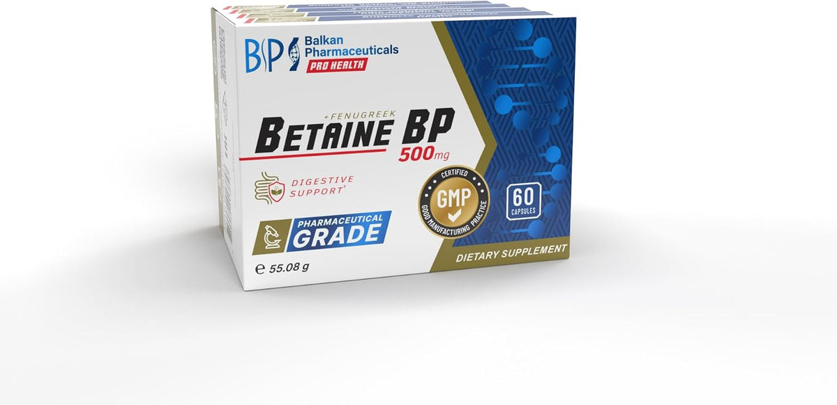 BP PRO HEALTH Betaine BP 500 mg + Fenugreek Extract - 60 Capsules