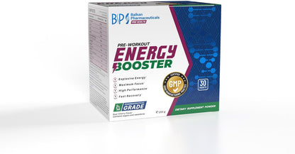 BP PRO HEALTH Energy Booster Pre-Workout Powder - Citrulline, Taurine, Tyrosine, Theanine, Caffeine, Ginseng, B-Vitamins - Sour Cherry - 30 Sachets