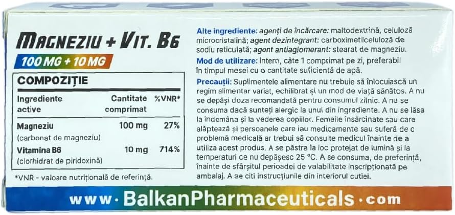 BP PRO HEALTH Magnesium Chelate + Vitamin B6 - 100 mg Magnesium Bisglycinate + 10 mg B6 - 30 Film-Coated Tablets