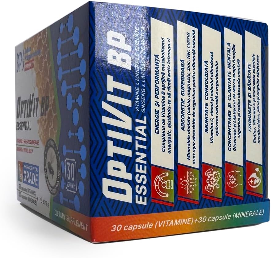 BP PRO HEALTH OptiVit BP Essential - 12 Vitamins + 9 Minerals with Ginseng and Royal Jelly - 30 + 30 Capsules