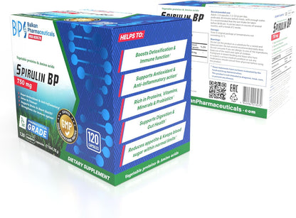 BP PRO HEALTH Spirulina BP kapsül başına 750 mg - Spirulina platensis, en az %60 protein oranında standardize edilmiştir - 120 kapsül