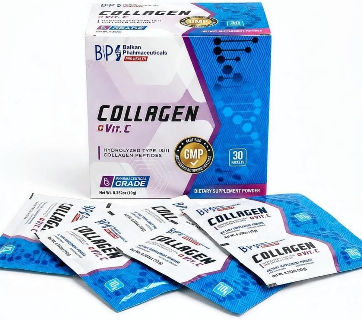 BP PRO HEALTH Collagen + Vitamin C - 8320 mg collagen per sachet, apple flavor - 30 portion sachets