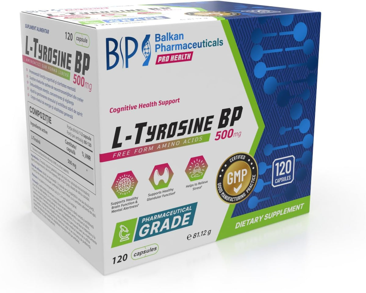 BP PRO HEALTH L-Tyrosine 500 mg per capsule - 1000 mg per daily serving - 120 capsules