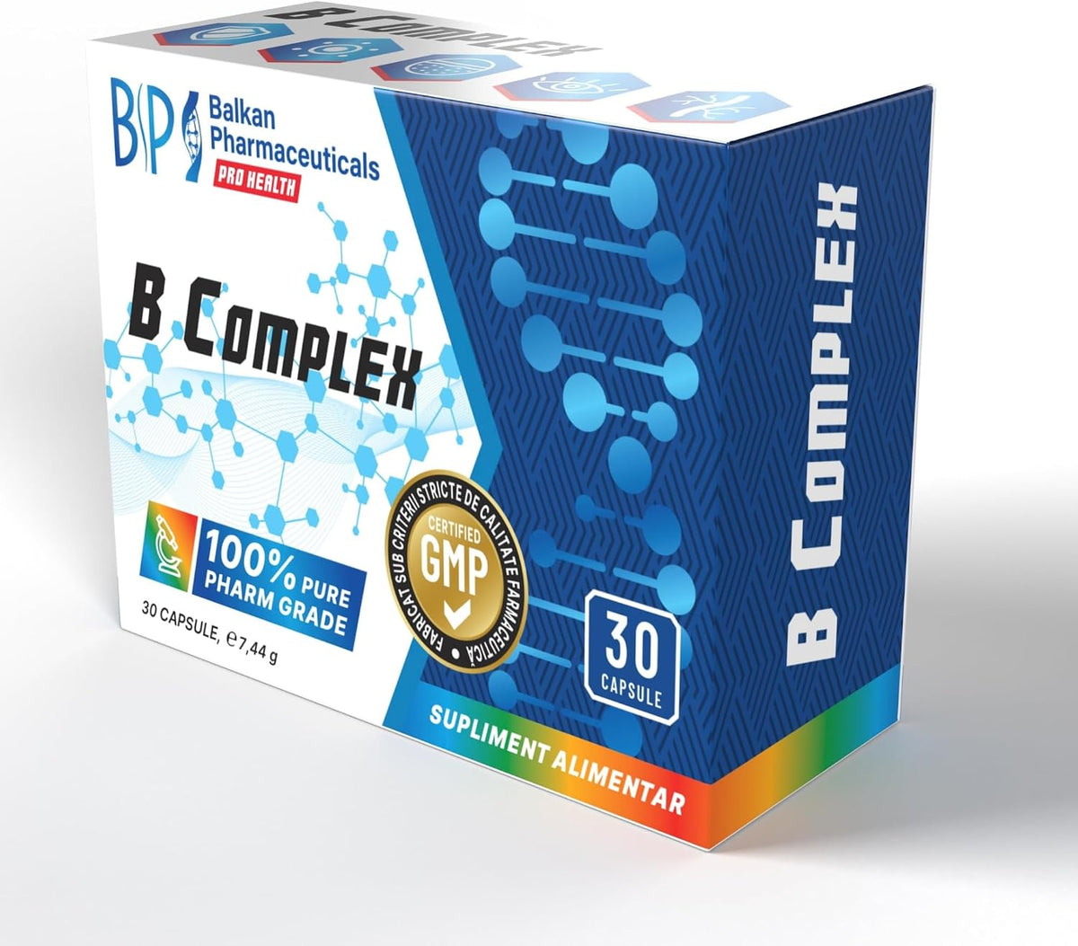 BP PRO HEALTH Vitamin B-Complex - 8 B-vitamins, 100% NRV each per capsule - 30 capsules