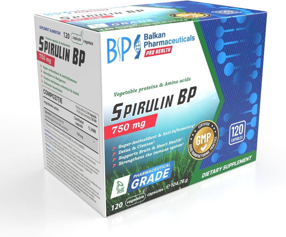 BP PRO HEALTH Spirulina BP kapsül başına 750 mg - Spirulina platensis, en az %60 protein oranında standardize edilmiştir - 120 kapsül