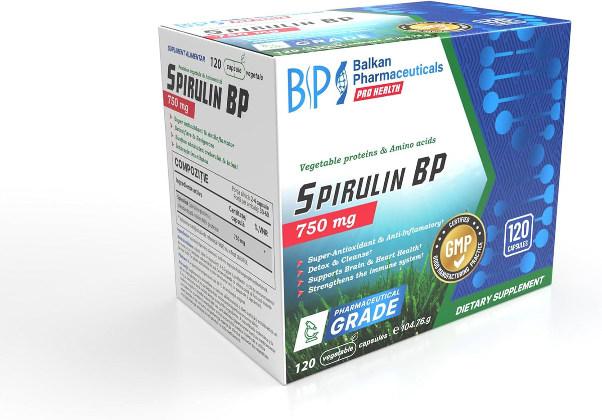 BP PRO HEALTH Spirulina BP kapsül başına 750 mg - Spirulina platensis, en az %60 protein oranında standardize edilmiştir - 120 kapsül