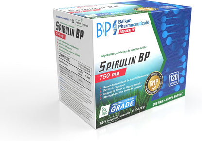BP PRO HEALTH Spirulina BP kapsül başına 750 mg - Spirulina platensis, en az %60 protein oranında standardize edilmiştir - 120 kapsül