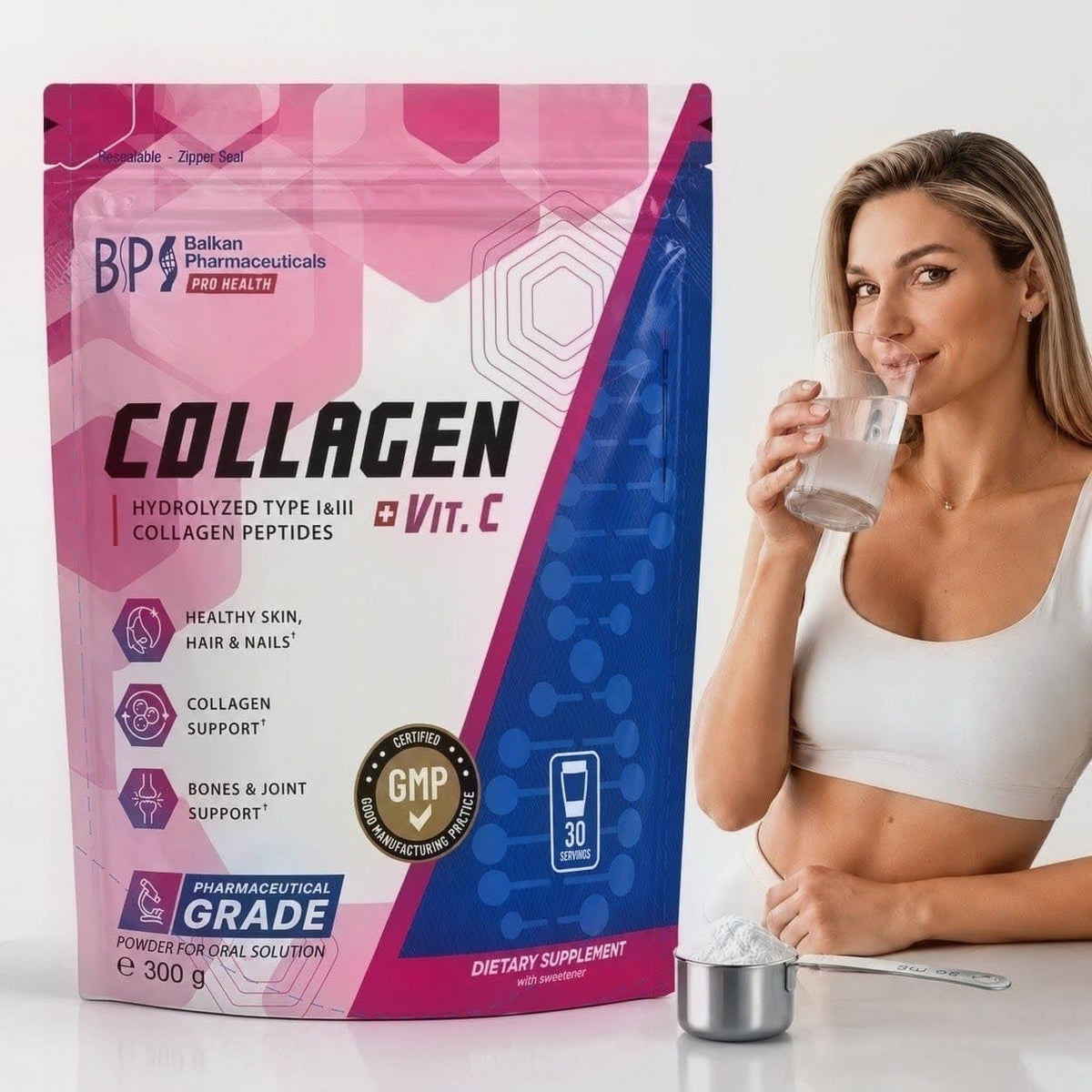 BP PRO HEALTH Collagen Powder + Vitamin C - 8320 mg collagen per serving, apple flavor - 300 g