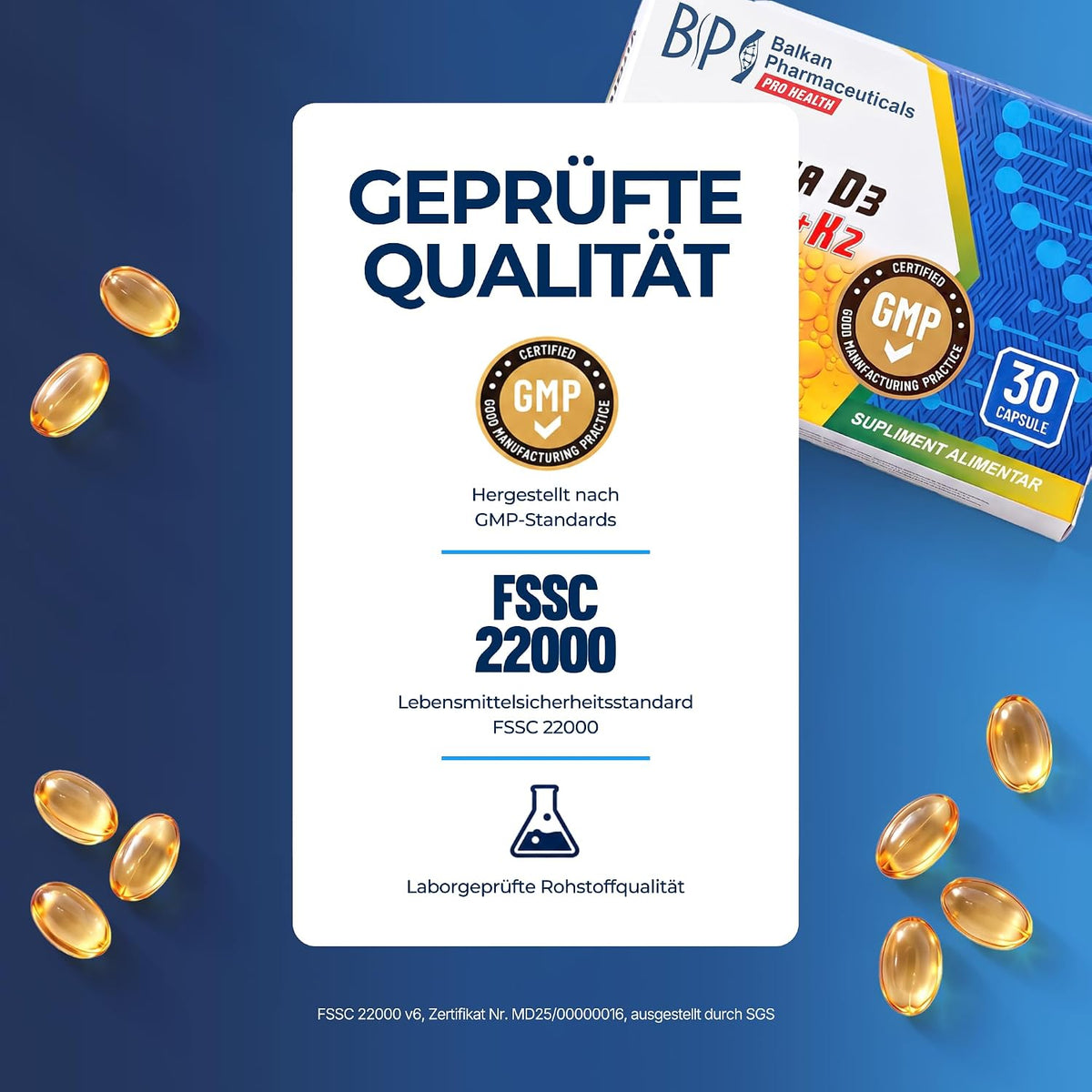 BP PRO HEALTH Vitamina D3 + K2 - 2000 U.I. D3 + 50 µg K2 (MK-7) - 30 capsule moi