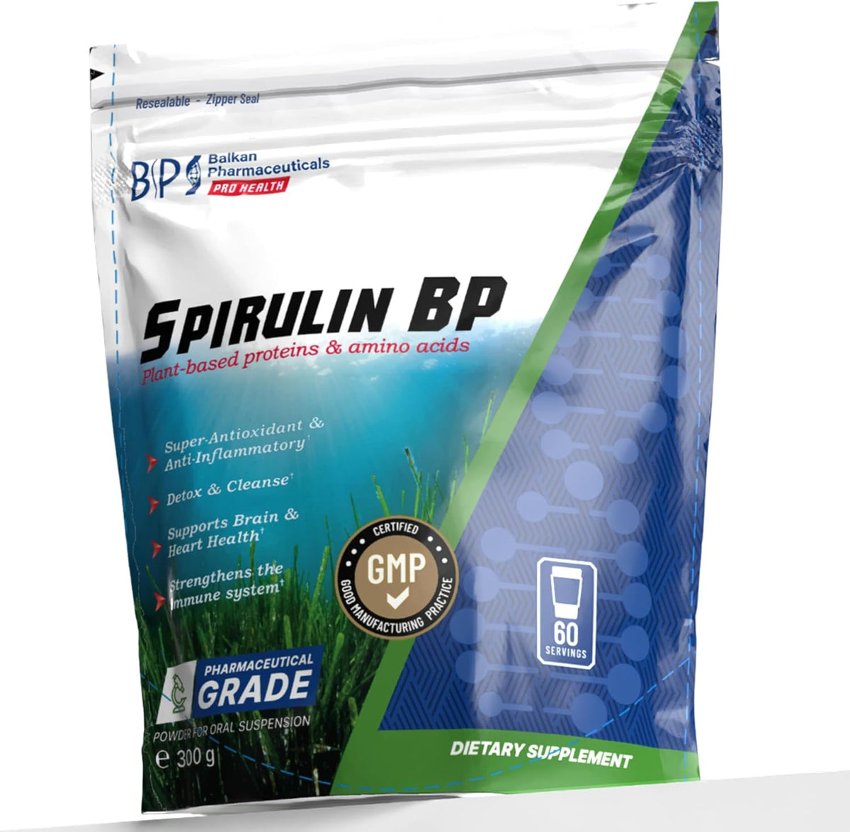 BP PRO HEALTH Spirulina BP Powder - 100% Spirulina platensis - 5 g per serving - 300 g