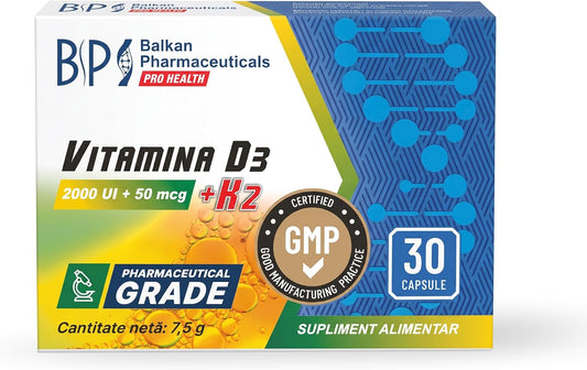 BP PRO HEALTH Vitamina D3 + K2 - 2000 U.I. D3 + 50 µg K2 (MK-7) - 30 capsule moi