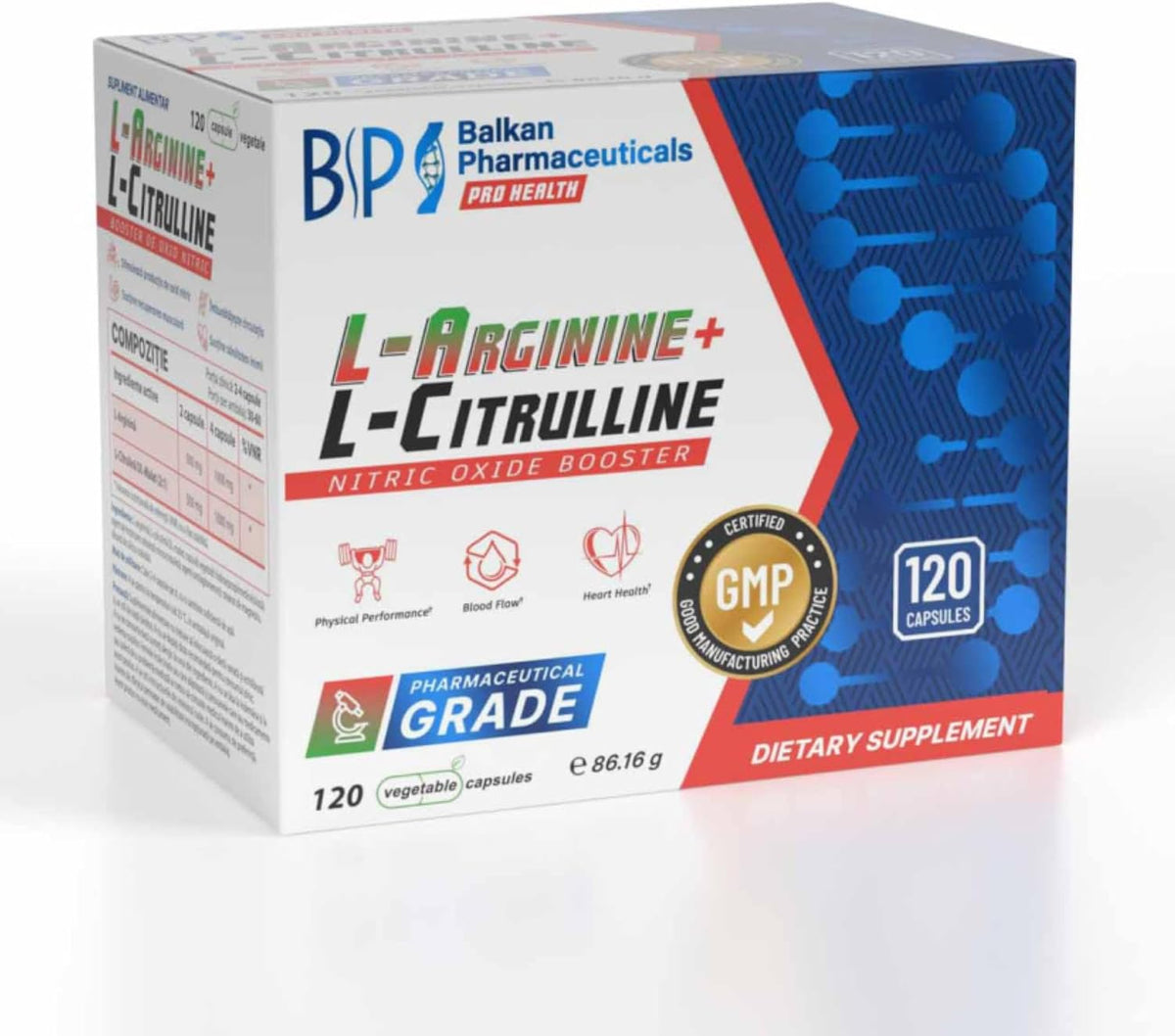 BP PRO HEALTH L-Arginine + L-Citrulline - 1000 mg per daily serving - 120 capsules