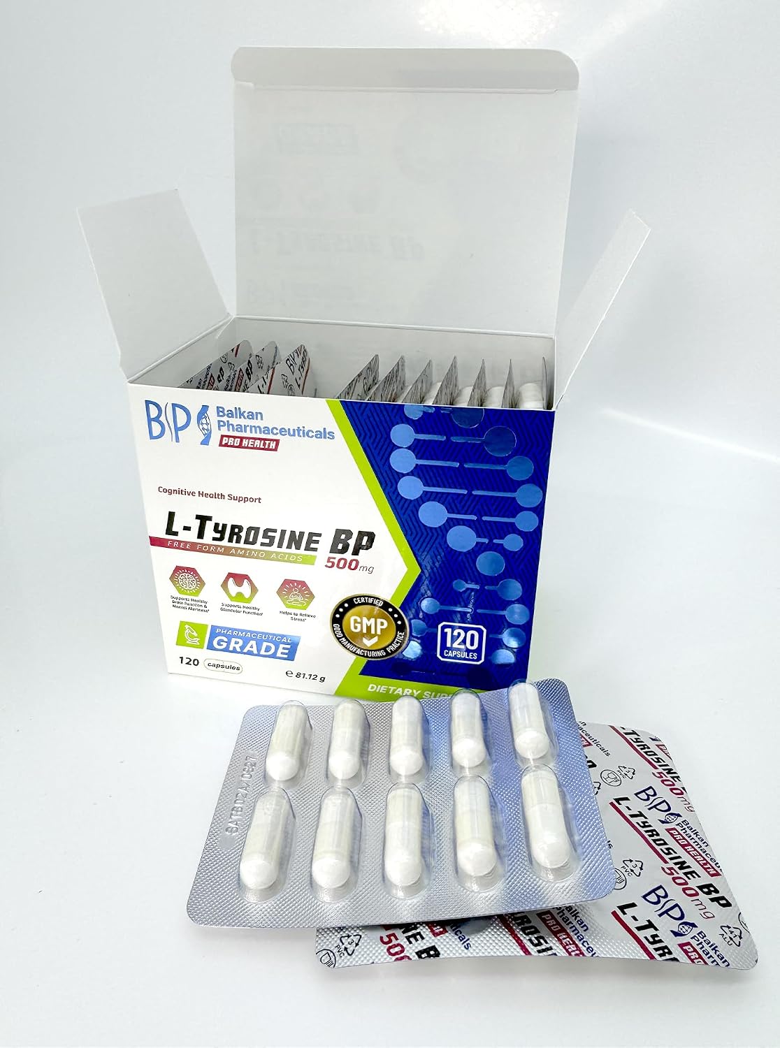 BP PRO HEALTH L-Tyrosine 500 mg per capsule - 1000 mg per daily serving - 120 capsules