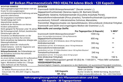 BP PRO HEALTH Adeno Block - 5 plant extracts + 15 mg zinc per daily serving - 120 capsules