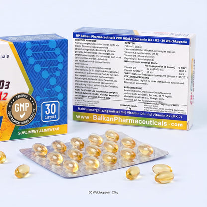 BP PRO HEALTH Vitamina D3 + K2 - 2000 U.I. D3 + 50 µg K2 (MK-7) - 30 capsule moi