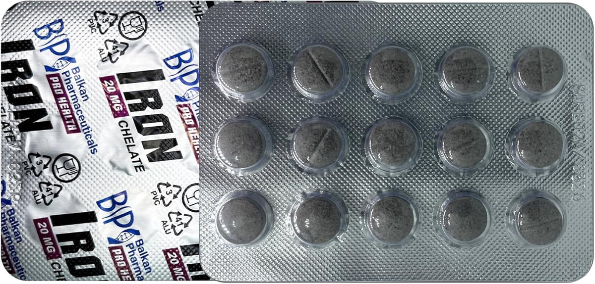 BP PRO HEALTH Iron Chelate + Vitamin C - Iron Bisglycinate, 10 mg iron per daily serving - 60 scoreable film-coated tablets
