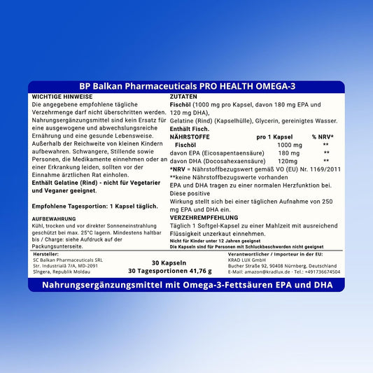 BP PRO HEALTH Omega-3 Essential - Ulei de pește 1000 mg cu 300 mg EPA + DHA - 30 capsule gelatinoase