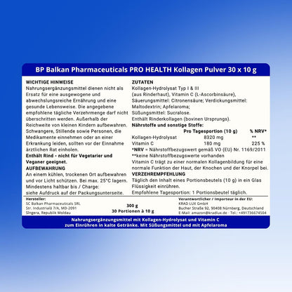 BP PRO HEALTH Collagen + Vitamin C - 8320 mg collagen per sachet, apple flavor - 30 portion sachets