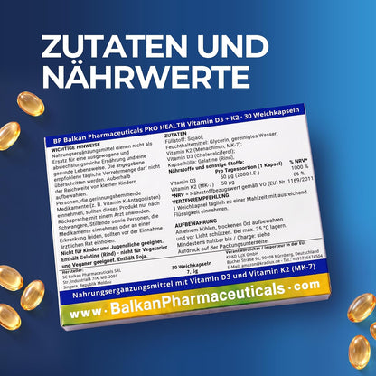 BP PRO HEALTH Vitamina D3 + K2 - 2000 U.I. D3 + 50 µg K2 (MK-7) - 30 capsule moi
